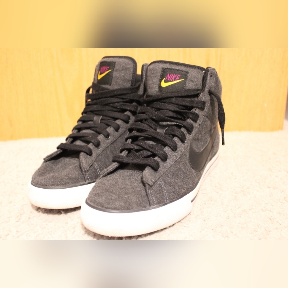 Nike Sweet Classic High Textile sneakers in black, grey, purple, and yellow